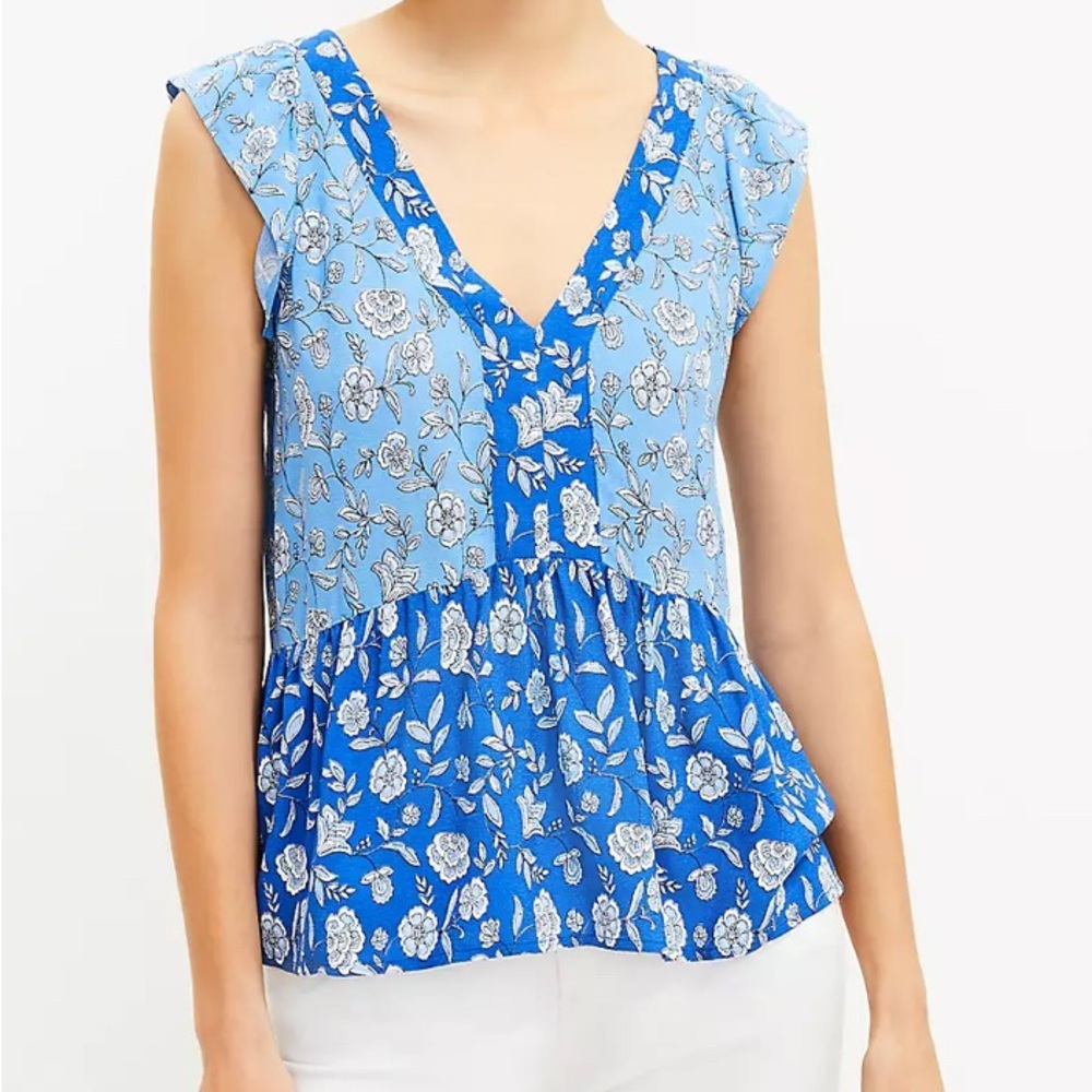 LOFT blue floral peplum top